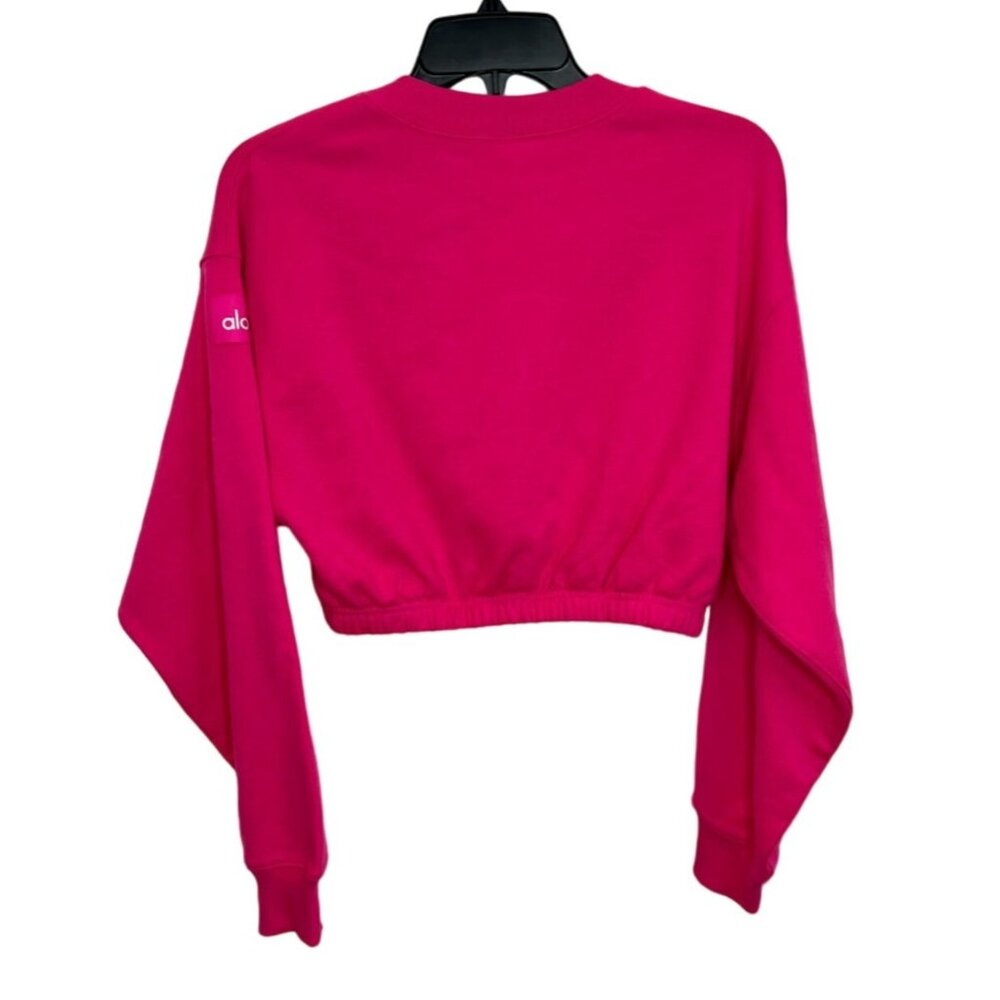 Alo Devotion Crew Neck Pullover NEW Cropped Sweatshirt Fuschia Pink - XS - Picture 3 of 5